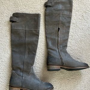 BP Gray Leather Over The Knee Boots